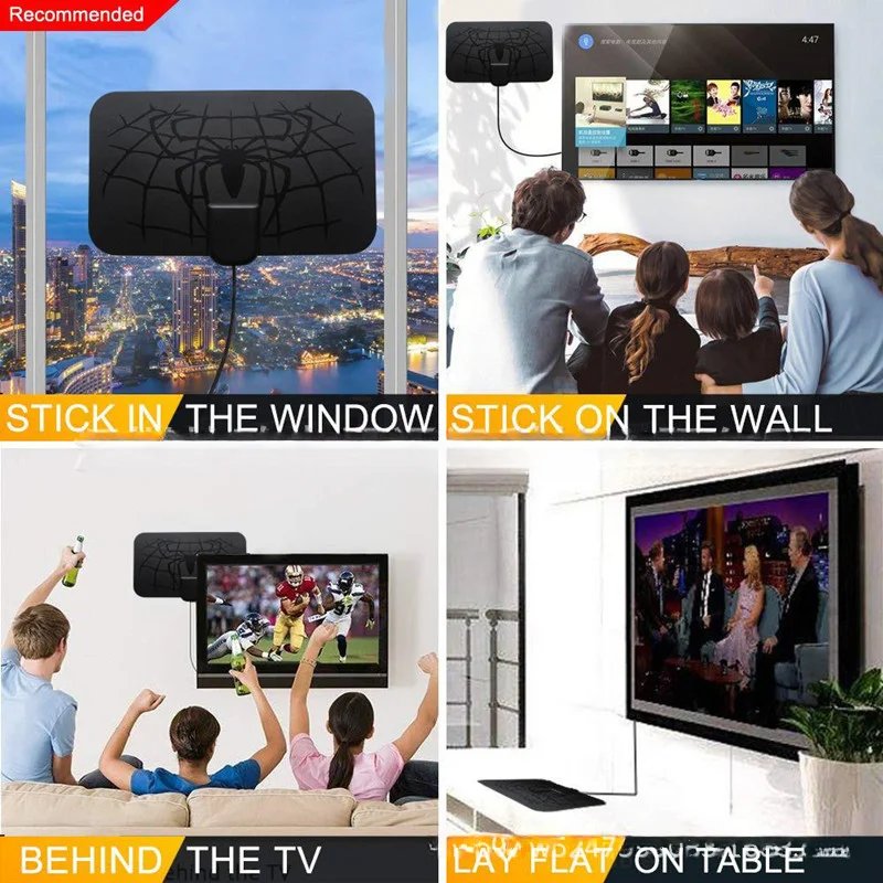 Miniantena de TV Digital Spider, amplificador incorporado, HD, 4K, DVB-T2