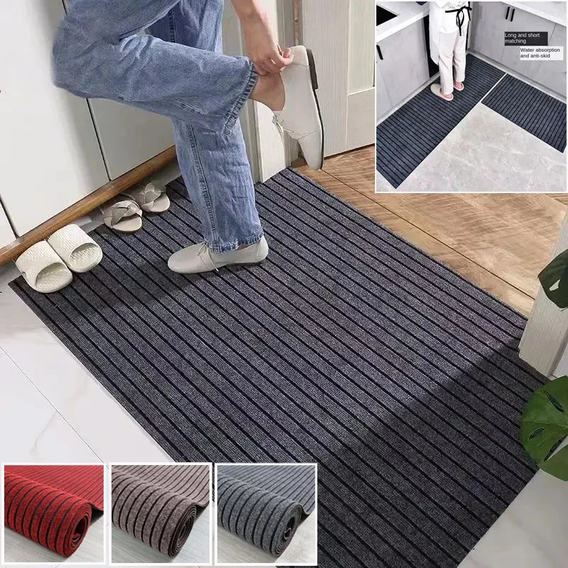 

Solid Color Striped Kitchen Carpet Floor Mat Non-slip Door Mat, Easy To Clean Suitable for Hallway, Kitchen, Bathroom/floor Mat