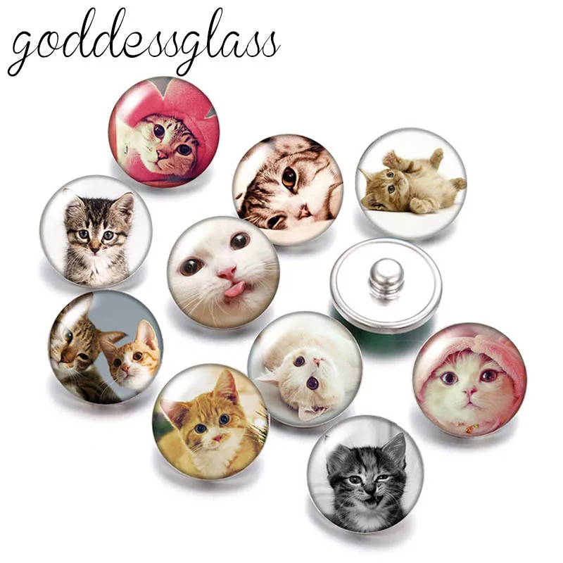 New Cute Cat Love Pet Cats Drawings 10pcs mix Round 12mm/18mm snap buttons for 12mm/18mm snap necklace DIY findings jewelry