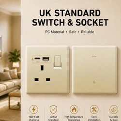 Gold UK 13A with USB C 18W 3.1A Fast Charging Socket with USB Port. Wall Power Switch Socket, 1gang3way Intermediate Switch