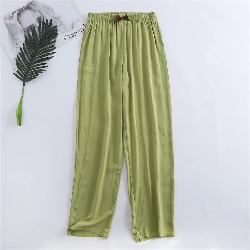 Spring and summer new women\'s trousers 100% viscose leg + straight casual breathable comfortable plus size home sleep pants cute