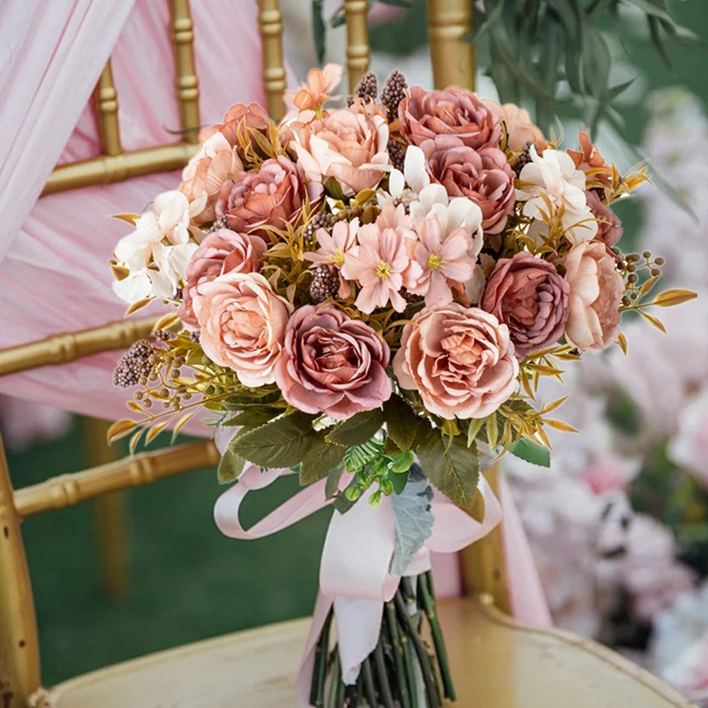 

Silk Artificial Flowers Rose Peony Wedding Wreath Bridal Bouquet Home Room Festival Outdoor Yard Garden Arch Diy Gift Box Decor