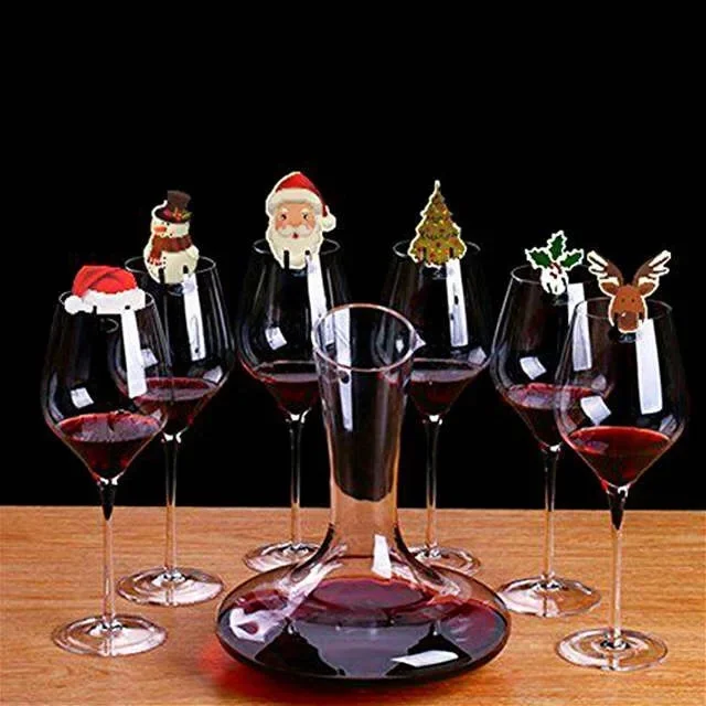 10pcs/set Christmas Glass Cup Card Santa Claus Hat Wine Glass Decor Ornaments Christmas Decorations New Year