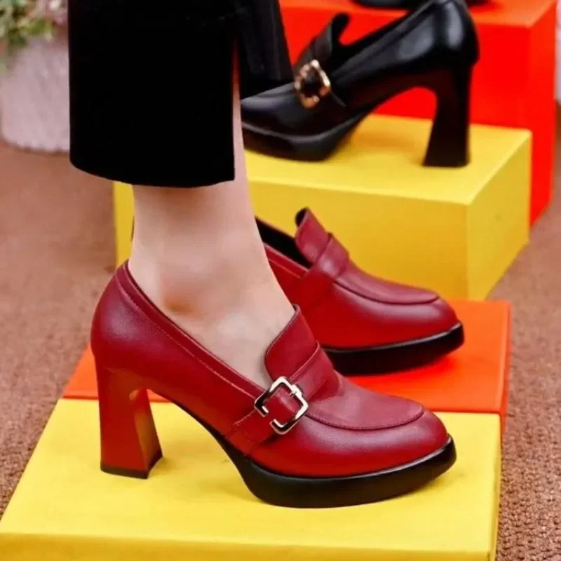 

Waterproof Women High Heels Pointed Toe Women's Casual Shoes New Platform Thick Women Heel Shoes Women's High Heel Leather Shoes