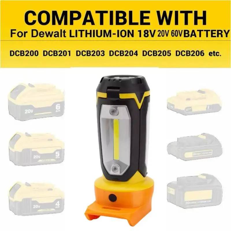 Cordless LED Work Light  for Dewalt Lithium Battery Lantern  Power  Folding Flashlight Light  （No Battery)
