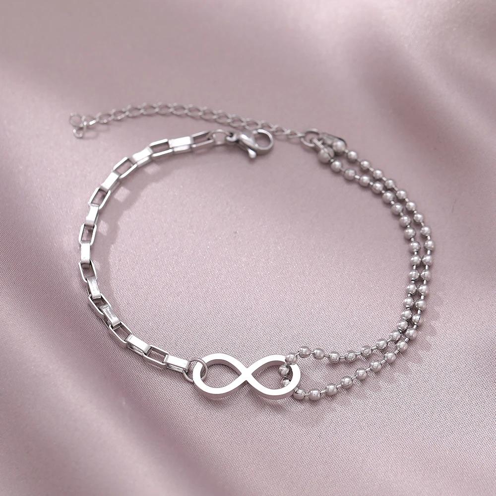 Stainless Steel Bracelets Infinity Symbol Unique Stacked Bead Chain Trend Fine Exquisite Fashion Bracelet For Women Jewelry Gift