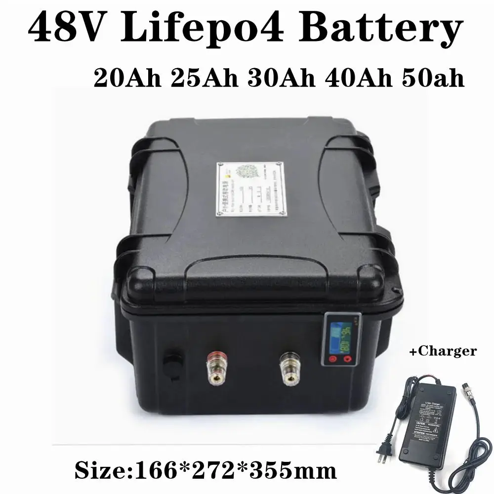 Waterproof IP67 Lifepo4 48V 25Ah 20Ah 30Ah 40Ah 50Ah lithium battery with BMS for wheelchair ebike scooter+5A Charger