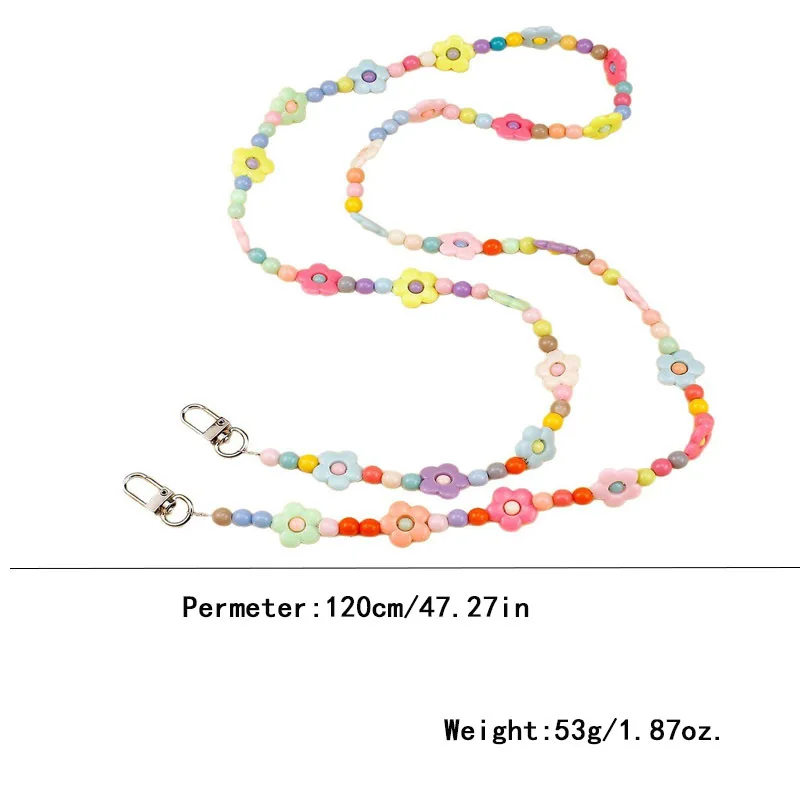 Colorful Flower Acrylic Bead Mobile Phone Hanging Rope Crossbody Phone Case Lanyard Decoration Pendant Anti Lost Strap Bag Chain