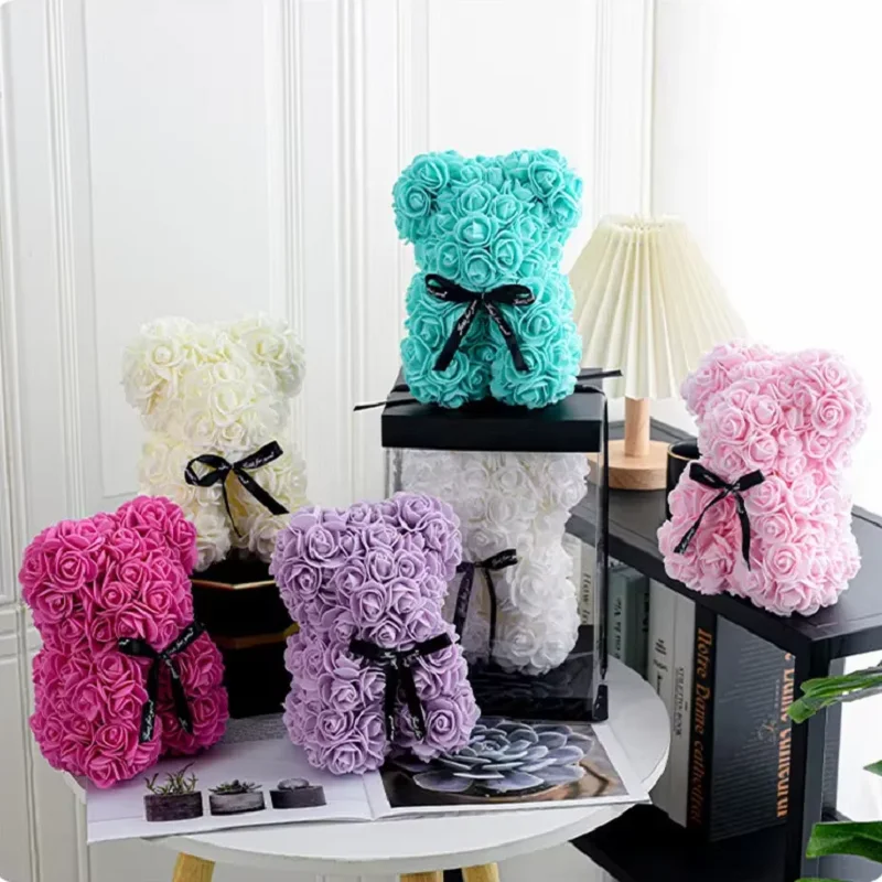 1pc Valentinstag Geschenk Kreative Rose Bär Geschenk Box PE Blume Romantische Schaum Bär Umarmung Bär – Detail 1