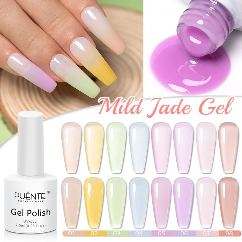 PUENTE Jelly Nail Gel 7.5ML Semi-transparent Nude Pink Color Gel Polish Soak Off UV Nail Varnish Spring Summer Jade Nail Art Gel