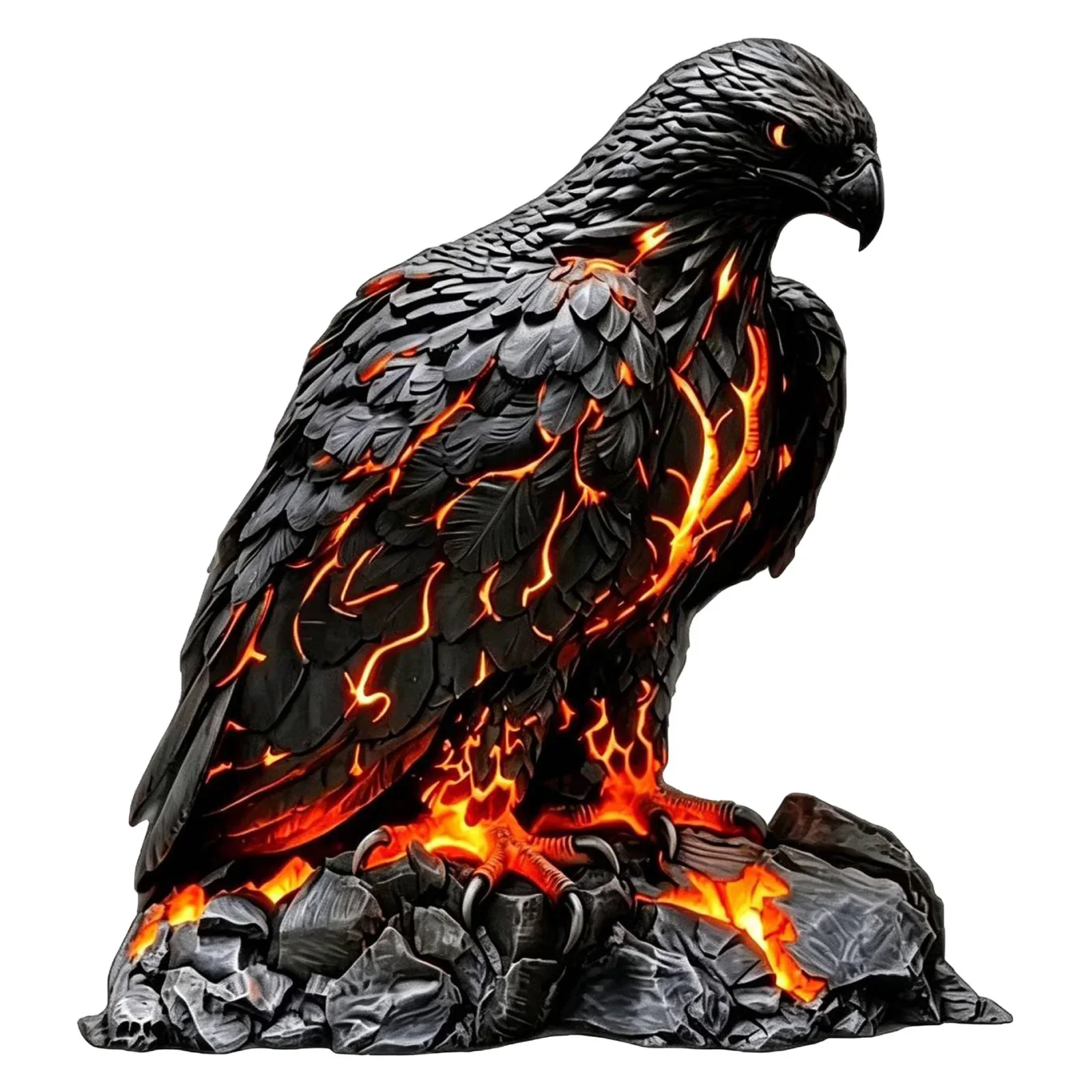 Melting Eagle Lava Crack Resin Art Figurine USB Powered Warm Orange Glow Gothic Gaming Room Desk Decor