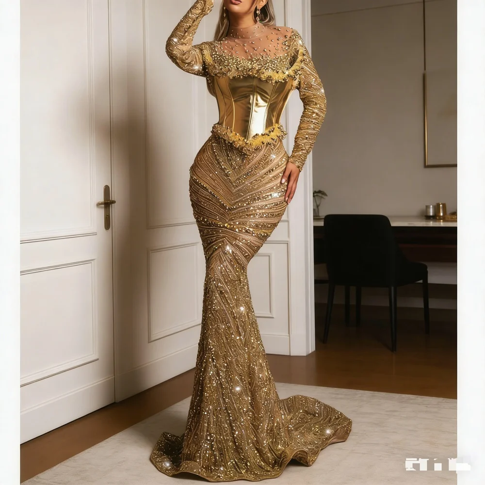 

Customized Luxury Long Beads Evening Dresses for Special Occasions High-Neck Floor-Length Mermaid Women Gala Party Dress 2026