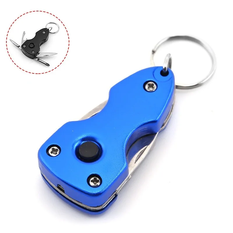 Multifunctional Outdoor 6-in-1 Folding Knife Mini Pocket Keychain Multitool Bottle Opener Screwdriver Blade LED Survival Tool