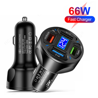 120W Car Charger 12V/24V 4 USB Ports 66W Fast Charging Cigarette Lighter Adapter LED Voltmeter for Huawei Xiaomi iPhone Samsung