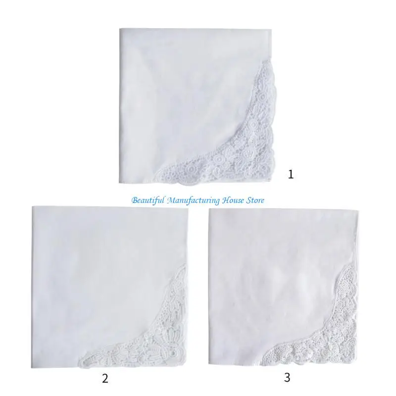 ผ้าเช็ดหน้างานแต่งงาน e56a หอยเชลล์ขอบลูกไม้ hankies ดอกไม้ลูกไม้ขอบผ้าเช็ดหน้าผ้าฝ้ายที่ยอดเยี่ยมสำหรับช่อโต๊ะอาหาร