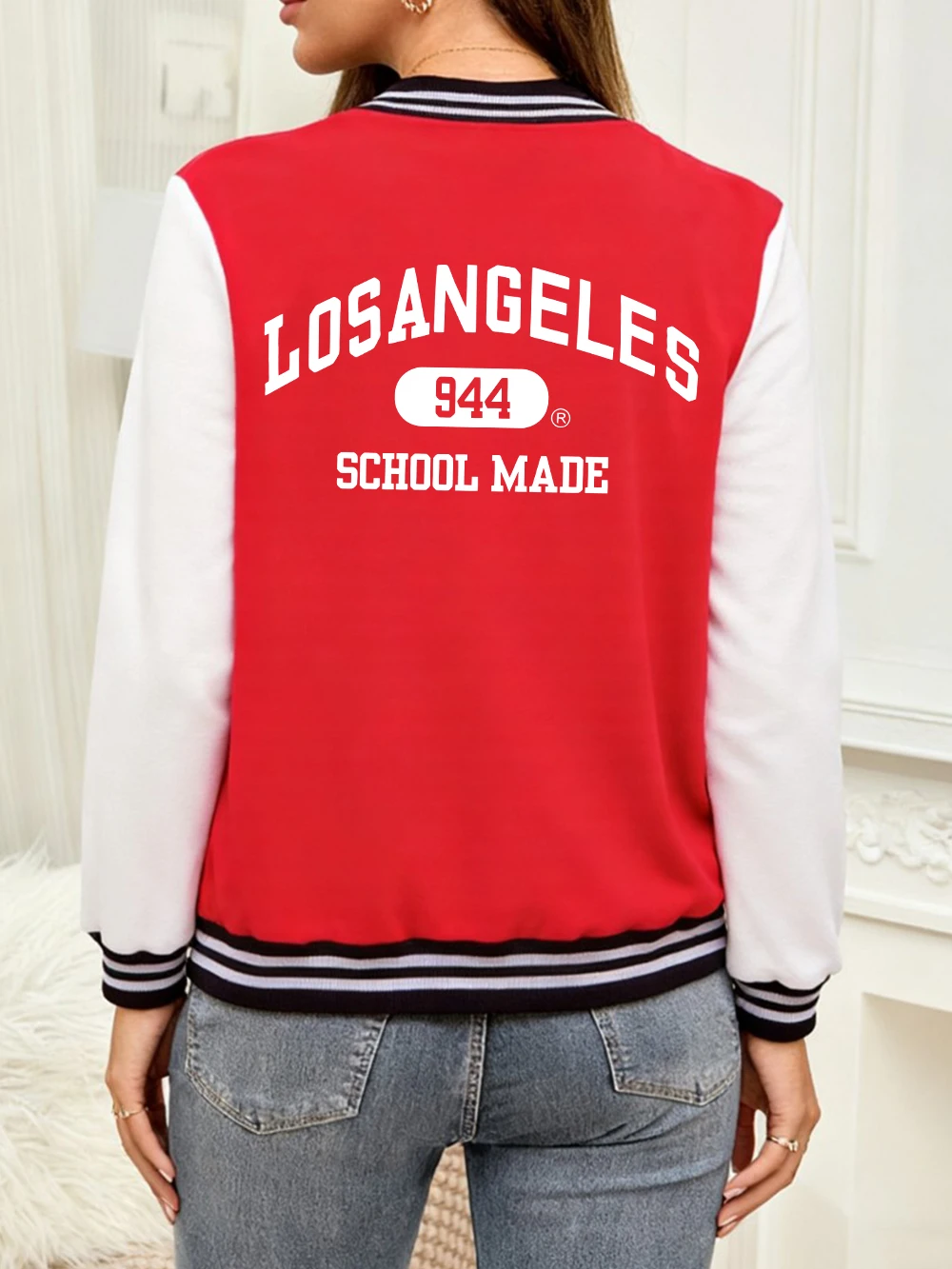 

Los Angeles School Made Printing Jackets Women Comfortable Loose Baseball Jersey Winter Fleece Warm Coats Basics Casual Clothes