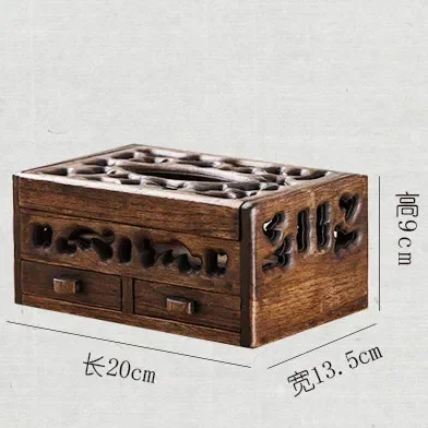 Solid Wood Multifunction Tissue Box Retro Living Room Coffee Table Desktop Tray Household Hollow Napkin Storage view 6