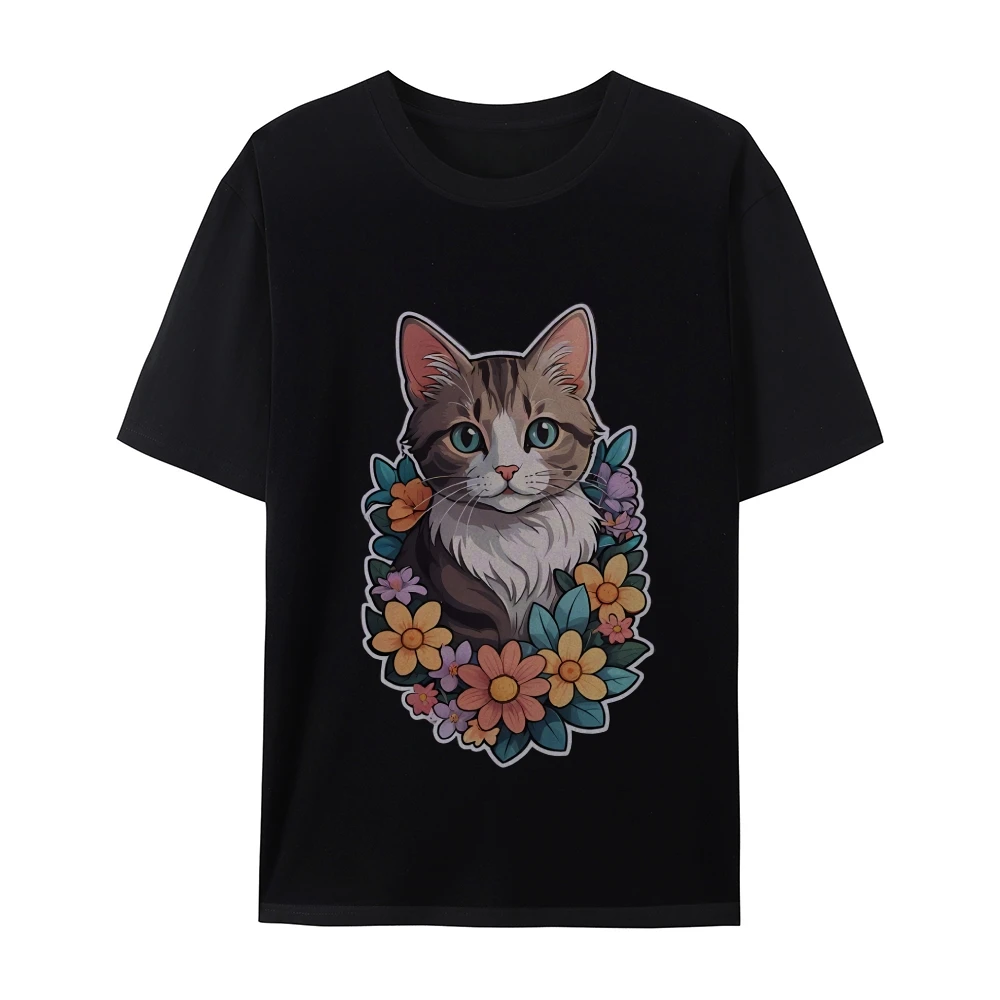 

Y2k Graphic Tee, Cute Cat Wreath Print with Vivid Details, Whimsical & Delightful, Soft Fabric for Enchanting Casual Looks
