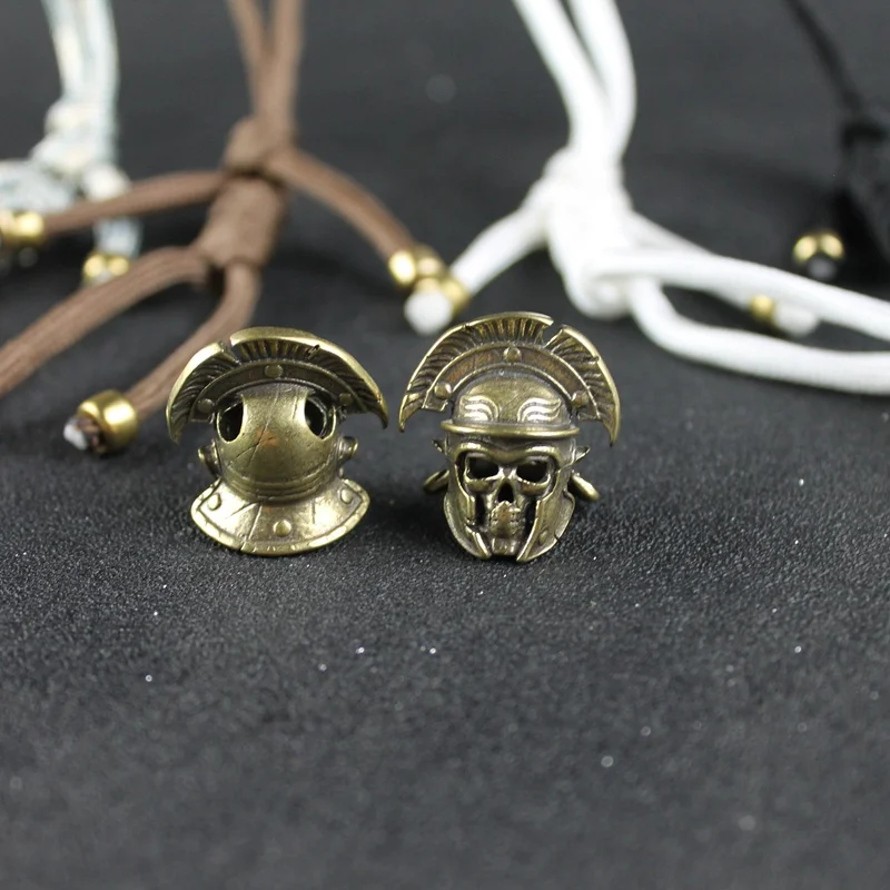 DIY Fan Shape Helmet Skull Knife Beads Lanyard Pendants Vintage Metal Brass Samurai EDC Outdoor Tools Paracord Bead Accessories