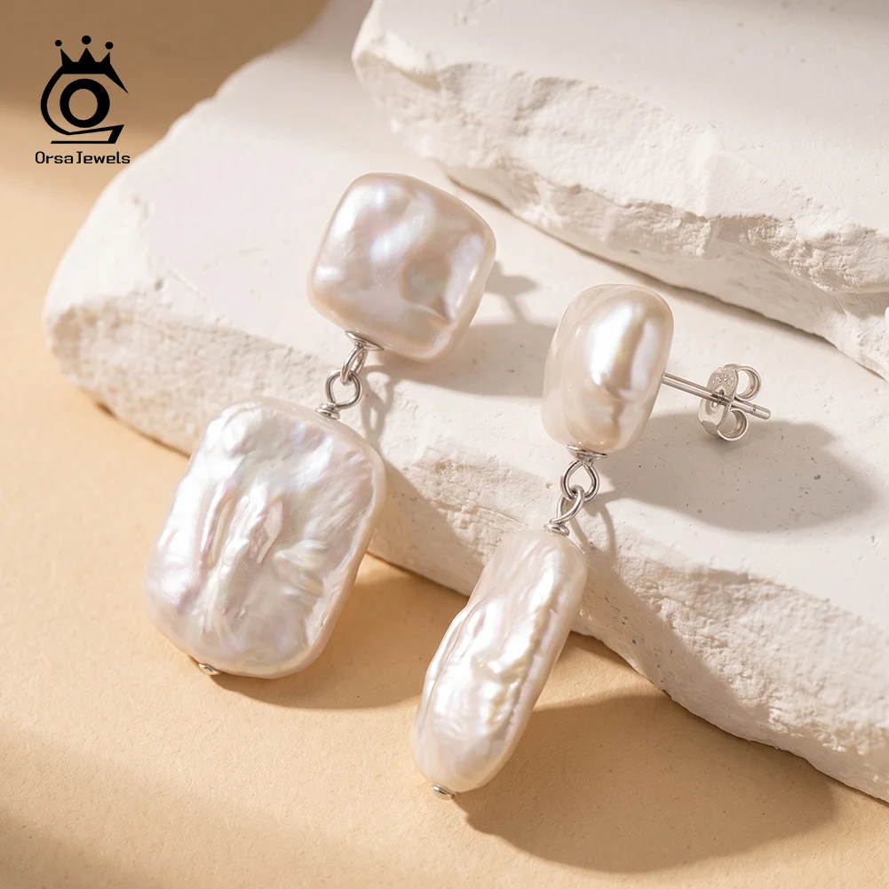 ORSA JEWELS Double Layer Irregular Natural Baroque Pearl 925 Sterling Silver Dangle Earrings Elegant Jewelry For Women GPE145