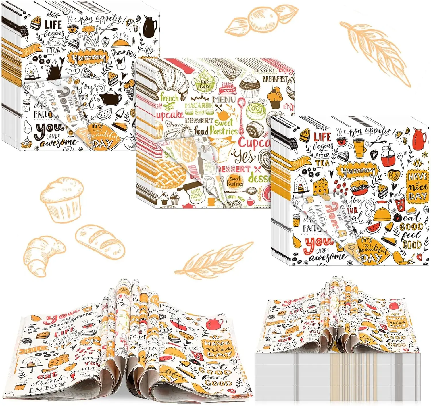 

300 шт. вощеной бумаги для сэндвичей, 12x12 дюймов, жиронепроницаемая, одноразовая, для подложек под еду и корзин, для кухни