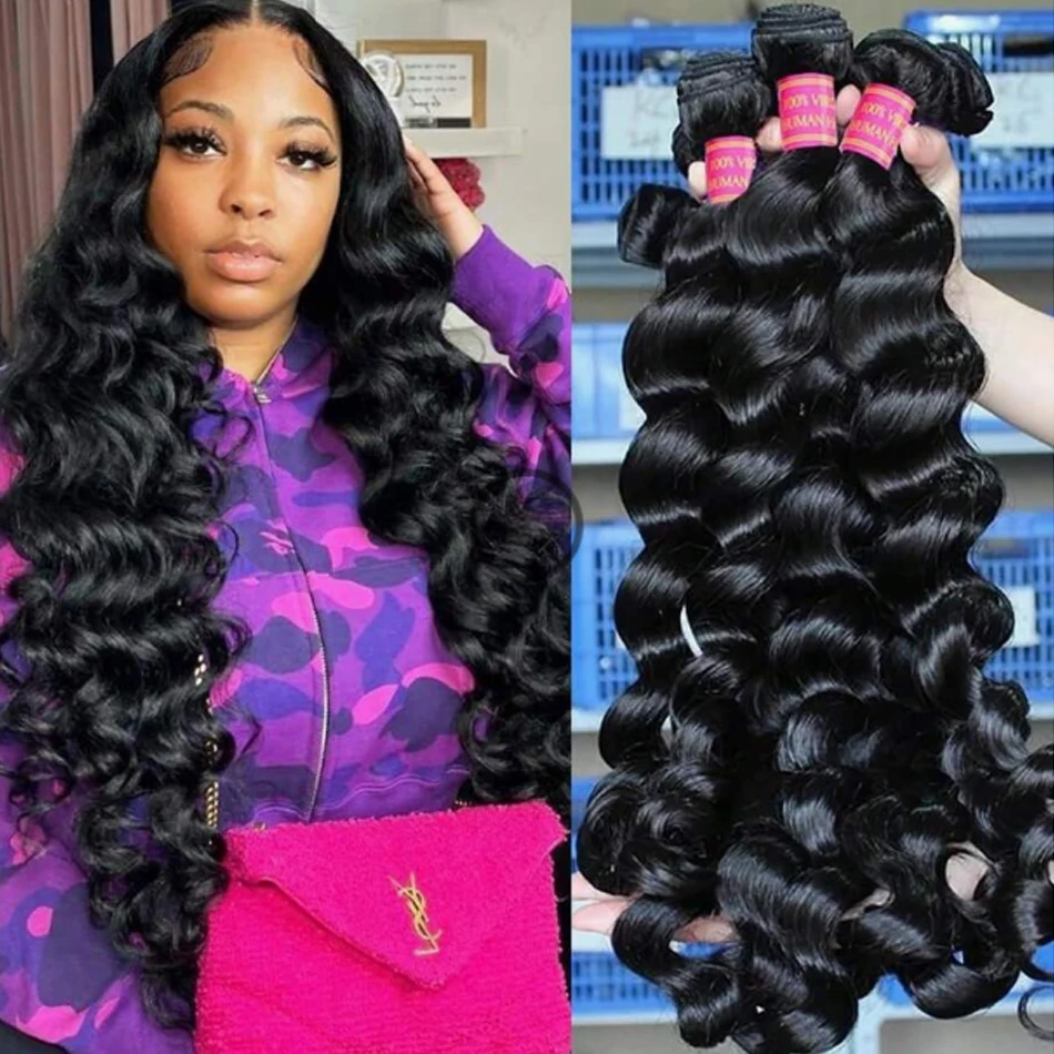 

Свободные волнистые пучки 100% человеческие волосы Необработанные девственные необработанные наращивания высшего качества 1, 3, 4, свободные глубокие пучки с двойным утком, оптовая продажа