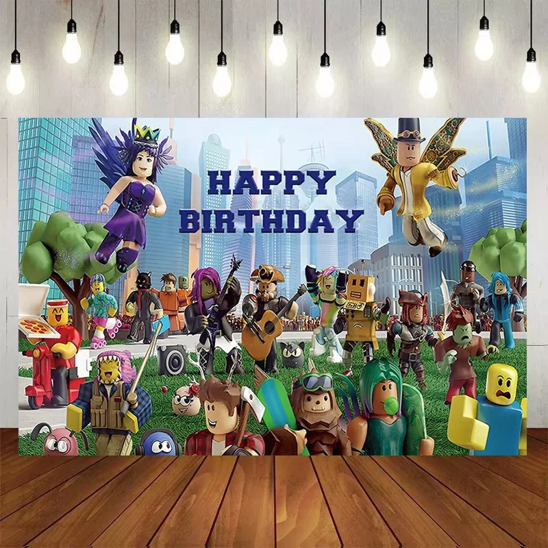Roblox الأولاد خلفية حفلة عيد ميلاد الديكور الخلفيات كعكة الجدول هدية ديكور خلفية ملصق لعبة استحمام الطفل لوازم الحفلات #5