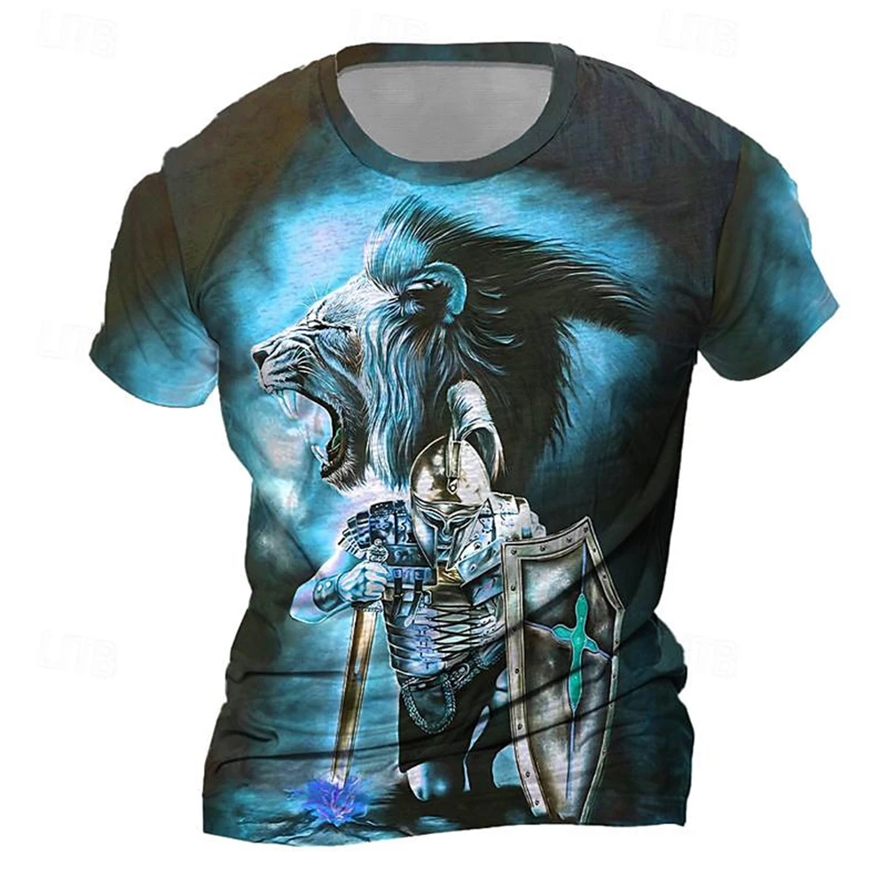 Vintage T-shirt For Men 3D Knight Print Tops Street Hip Hop O-neck Short Sleeve T Shirt Oversized Tee Shirt Men Clothing 2024