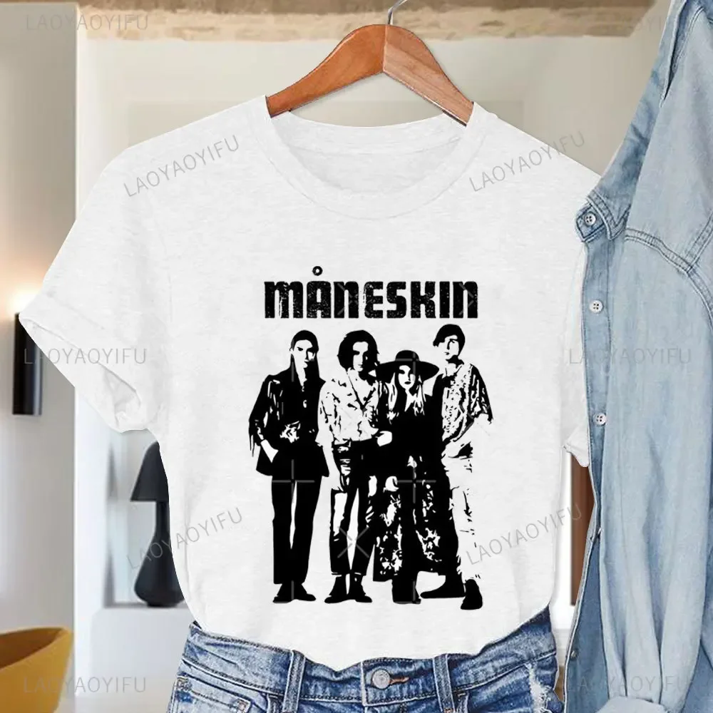 

2024 New Maneskin Hip Hop Print Goth Harajuku Top Women T-shirt Casual Ladies Basic Cotton Short Sleeved Tshirt Girl Drop Ship