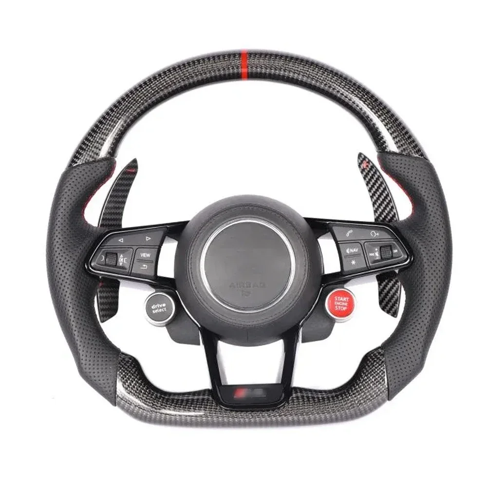 

For Audi Real Carbon Fiber Leather Steering Wheel Kit Start Buttons Sport Very For Audi A3 A4 A5 A6 A7 S3 S4 S5 S6 S7 RS3