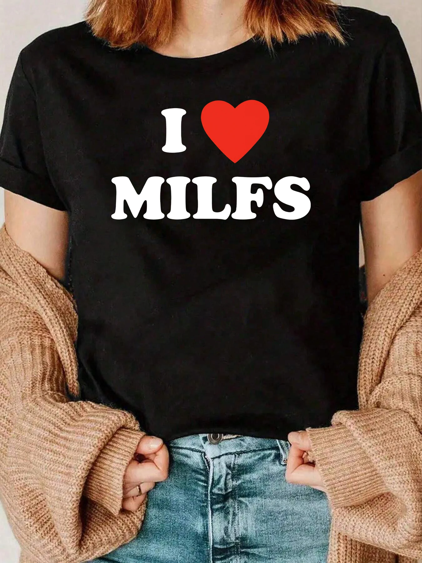 Ik hou van MILFS print T-shirt Valentijnsdag casual top dames streetwear 220g