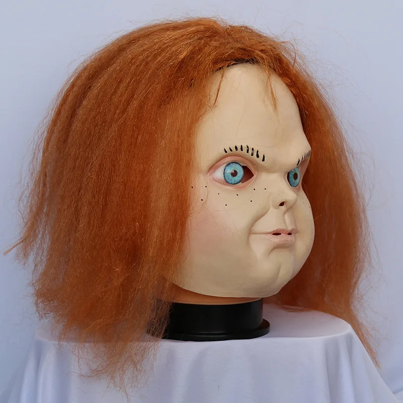 تشاكي دمية قناع اللاتكس قناع سيئة طفل غطاء رأس مخيف منزل مسكون المزحة هالوين حفلة تأثيري حلي الدعائم الملحقات