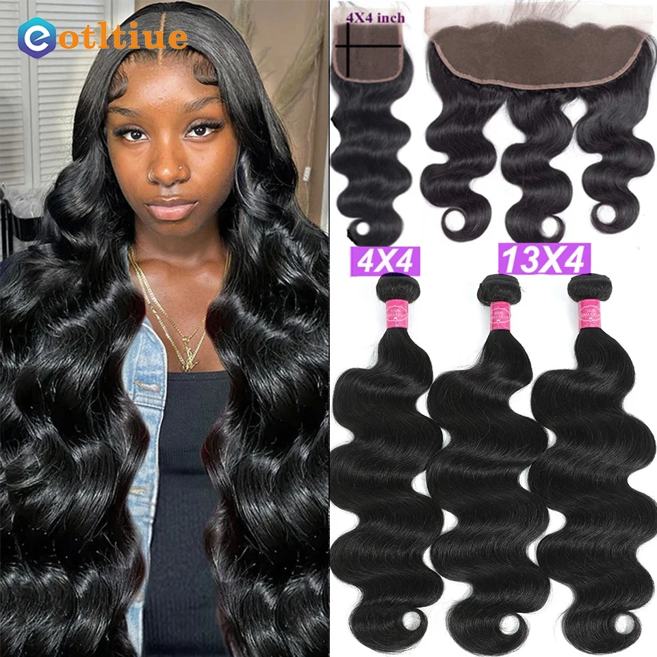 

Body Wave Bundles With Closure 4x4 HD Lace Remy Brazilian Weaving 40 Inch Natural Hair Extension Human Hair Bundles With Frontal