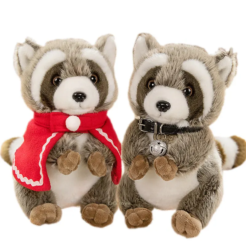 Simulation Raccoon Plushie Stuffed Lifelike Cute Raccoon with Red Hero Cloak Plush Toy Fluffy Forest Aniamls Kids Doll for Boy