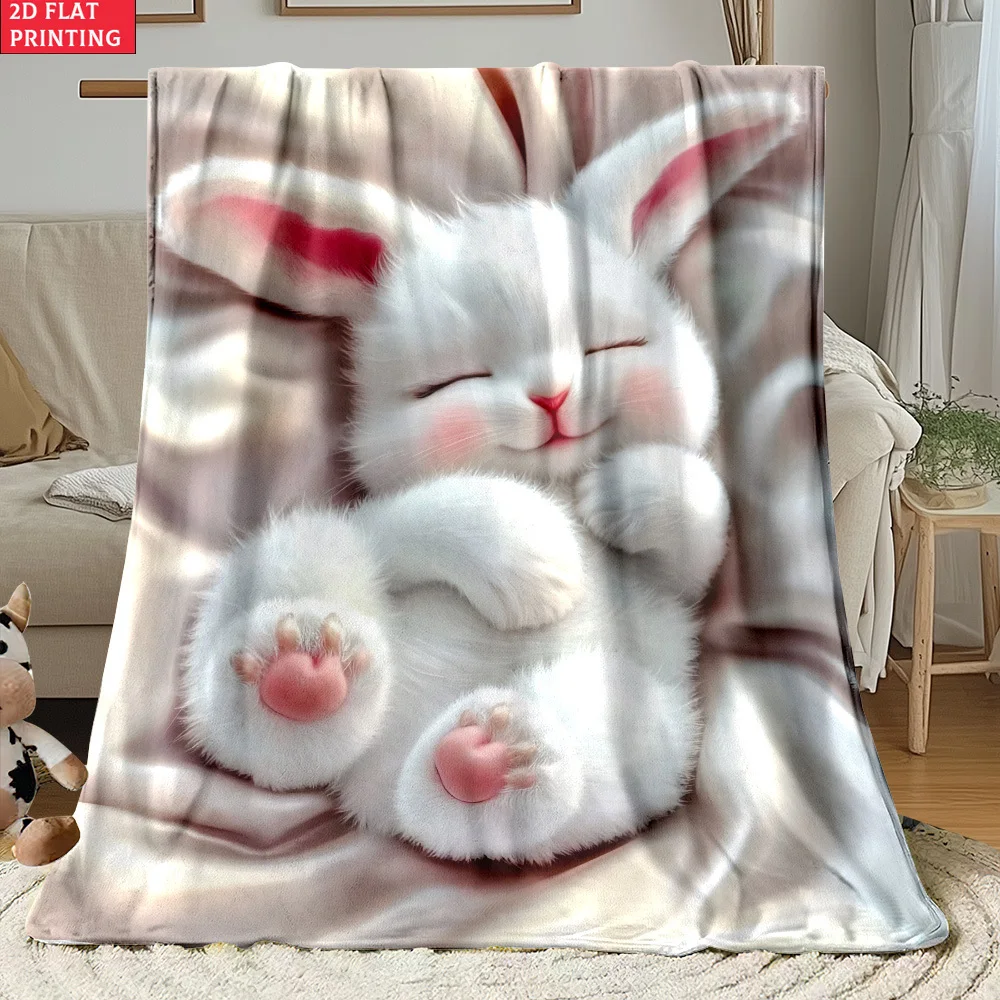 Ultra Soft Flannel Throw Blanket Bunny Print Cute Animal Lover Couch Sofa Cozy Gift Winter Home Decor Rabbit Nap Throw