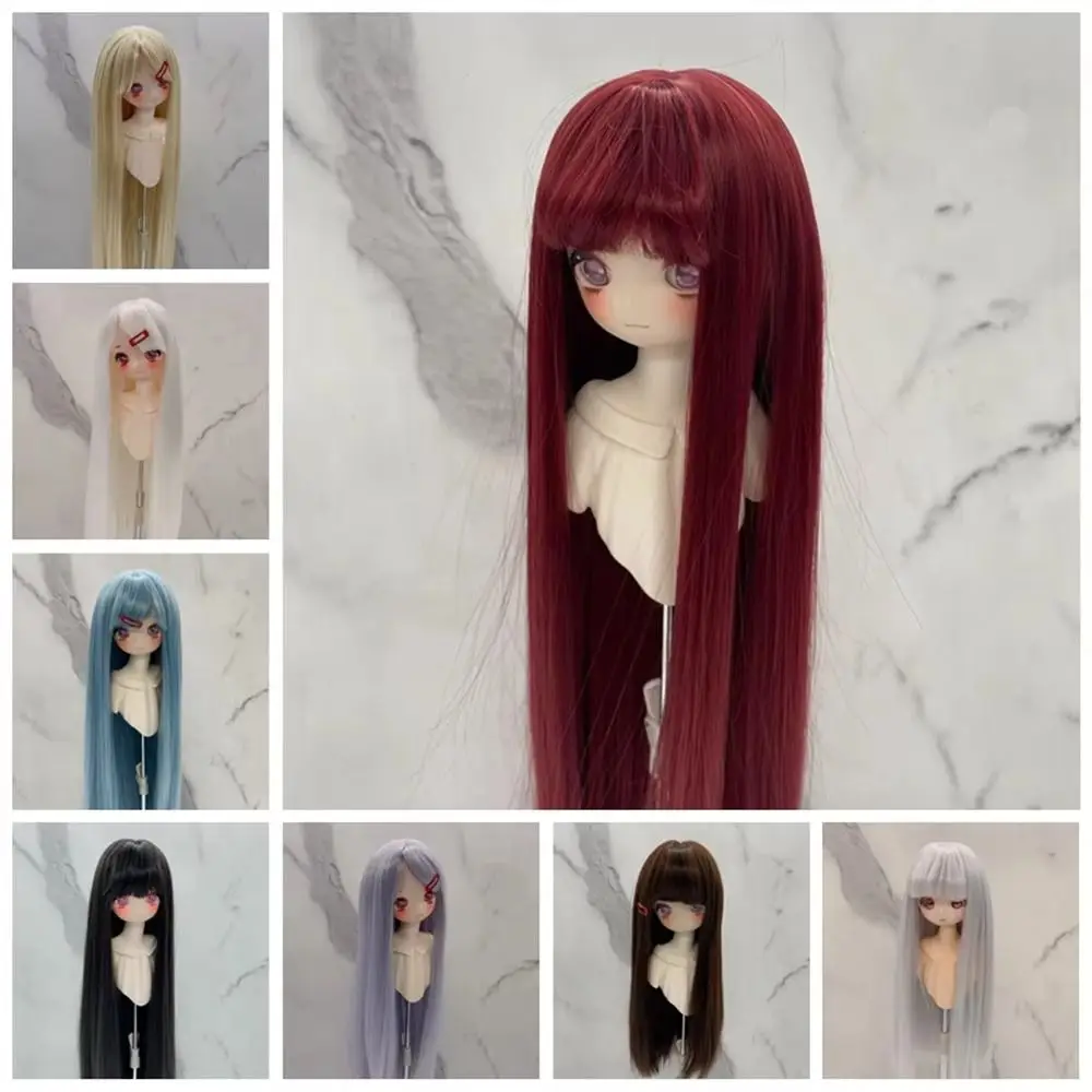 Peluca de muñeca Bjd de 1/3 y 1/4 y 1/6, pelo de muñeca BJD de seda larga y recta de alta temperatura con flequillo, peluca de pelo para muñeca, maquillaje DIY