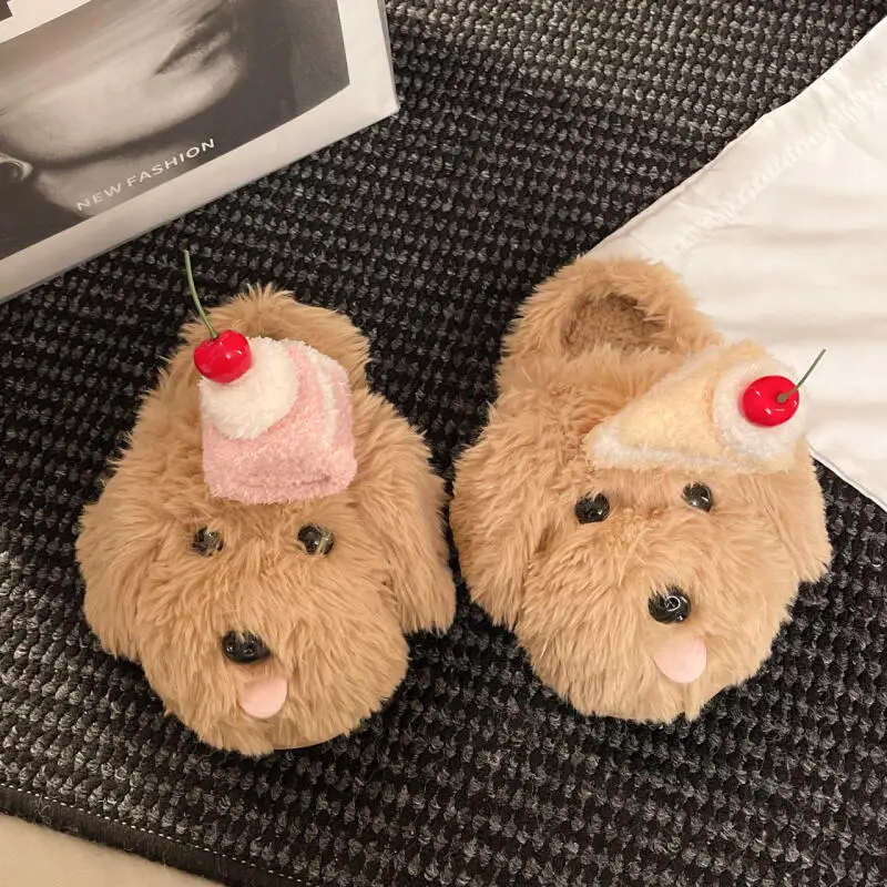 Winter Fluffy Women's Slippers Home Cartoon Luxury Designer Woman Shoes Flats Indoor Cute Fuzzy Fur Slides Casual Soft Sole Warm