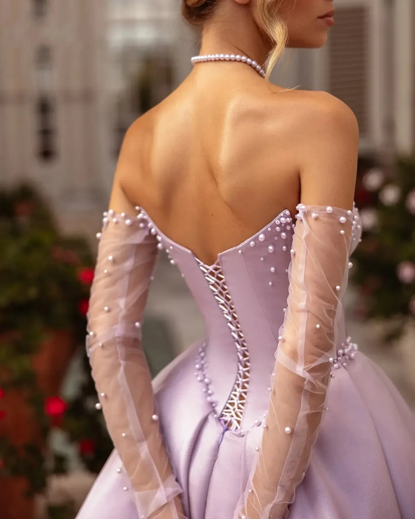Elegante abito da sera color lavanda Sweetheart con spacco alto Perle in raso A-line Abiti lunghi da ballo formale Banchetto Robe De Soiree