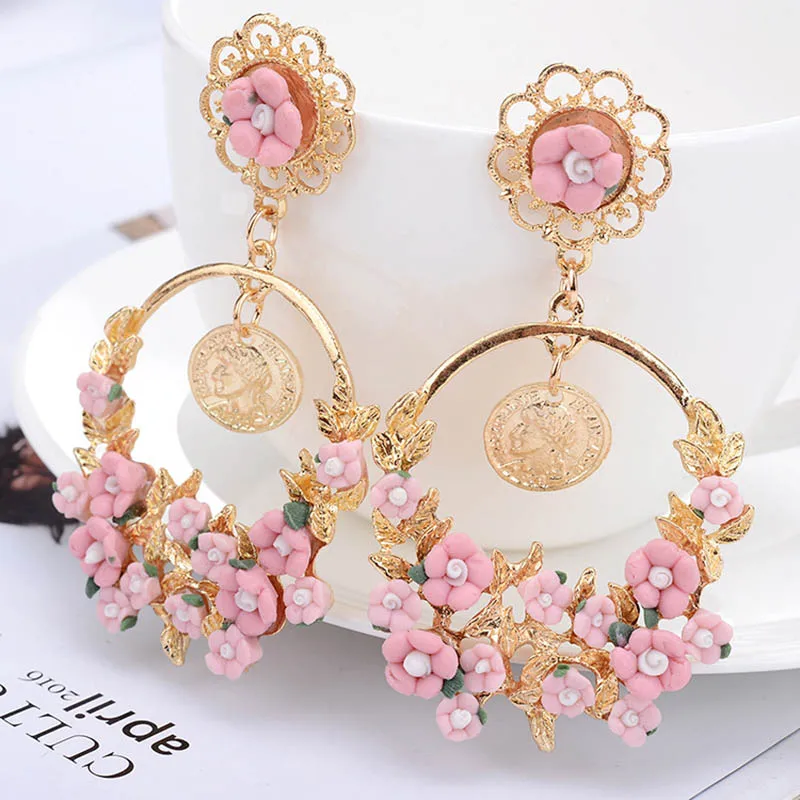 Fashion    New  Earrings Retro Pastoral Fresh Flowers Large Earrings