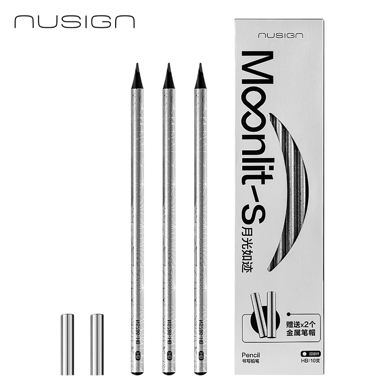 10PCS Deli Nusign NS786 Silver Round Black Wood Pencils HB/2B Lead-Free School Office Use Pencils in Box