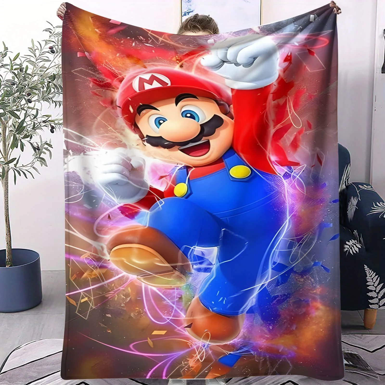 Manta de felpa de Neon Pixel Mario, forro polar Ultra suave, decoración para sofá cama, regalo para fanáticos del juego para niños, tema Retro, regalo de Super Mario Bros