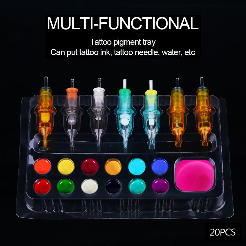 20PCS/Box Disposable Tattoo Needle Tray Pigment Container Tattoo Clean Cups Holder Permanent Makeup Tattoo Supplies Storage Tool