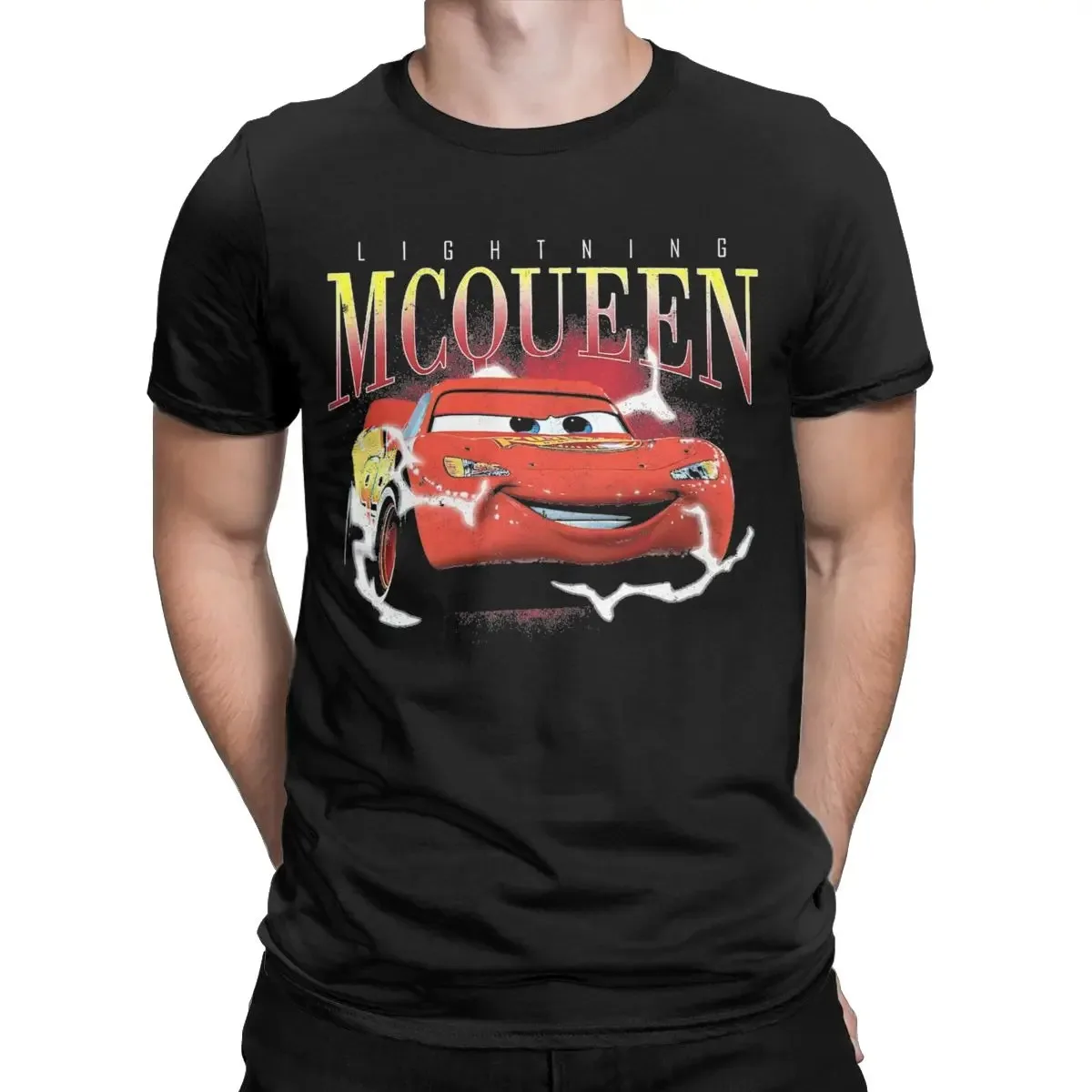 Men T-Shirts Smile Shiny Lightning Mcqueen Vintage 100% Cotton Tees Short Sleeve Cars T Shirts Crew Neck Tops Oversized T-shirt