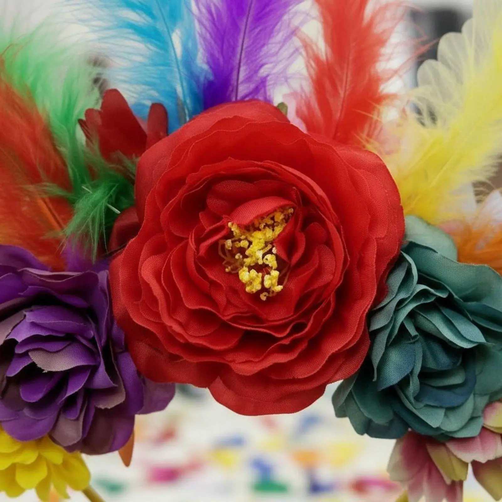 Cloth Feather Floral Headpiece for Carnival Dance Parties Costume Events and Theatrical Shows