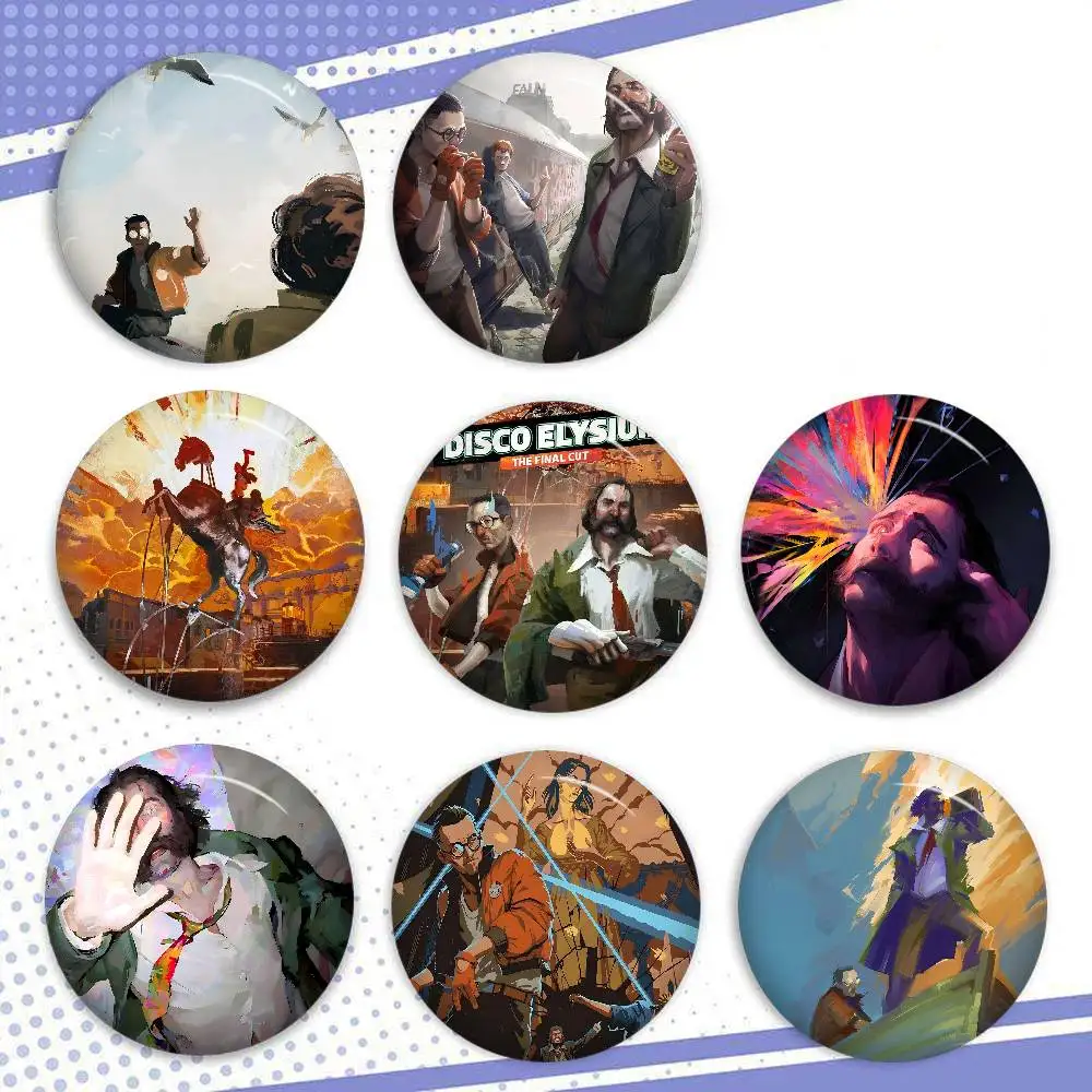 D-Disco Elysium Hot Video Game Soft Button Pin Runde Metallabzeichen Anstecknadel Teile Geschenk Freunde Kinder Schmuck