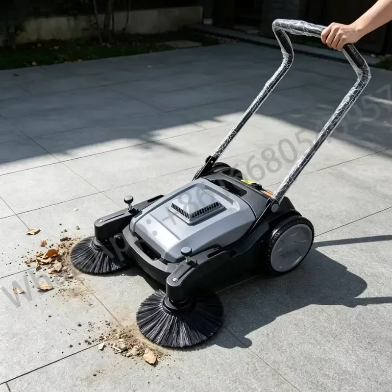 1050mm Dual Side Brush Battery Operated Floor Sweeper Sprayer Machine Heavy Hand Push Sweeper