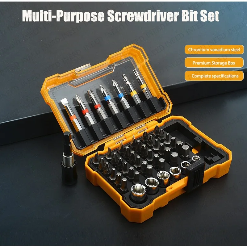 Multi functional 50 piece set of cross shaped, one letter, hexagonal screwdriver, screwdriver head combination set, screwdriver