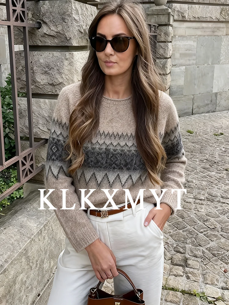 Camisola feminina pulôver 2025 outono inverno nova moda mangas compridas impressão camisola feminina pulôver elegante altura rua topo