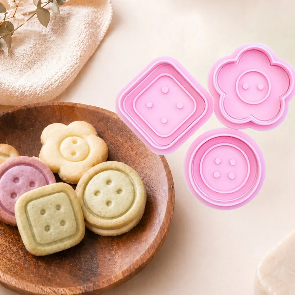 3pcs Mini Button Flower Cookie Cutters Biscuit Mold Stamp Kitchen Baking Pastry Bakeware Dessert Baking Supplies