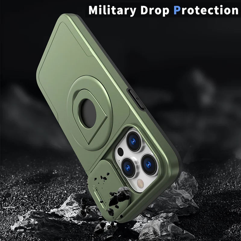 

Luxury Armor Magnetic Suction Phone Case For IPhone 15 14 13 12 11 Pro Max 16 Plus 17 Air Camera Protection Push Window Bracket